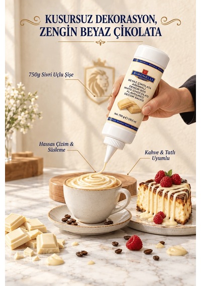 Simonelli Beyaz Çikolata Aromalı Kahve ve Tatlı Dekor Sosu Sıkılabilir Şişe 750 G
