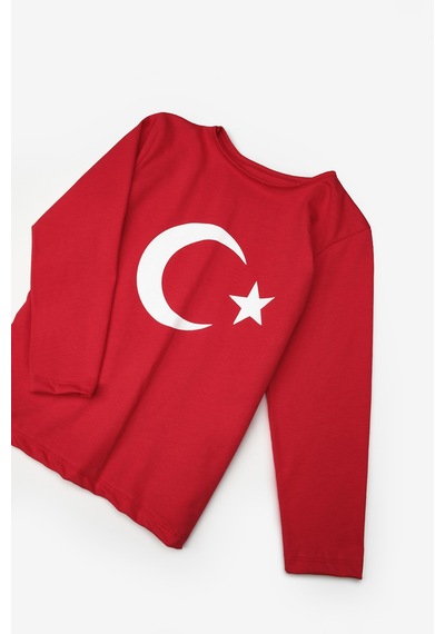 Le Mabelle Kırmızı Ay Yıldız Baskılı Uzun Kollu Çocuk Tişört Kırmızı