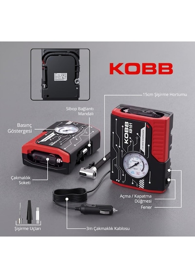 Kobb Kb101 12volt 100 Psı Analog Göstergeli Lastik Şişirme Hava Pompası