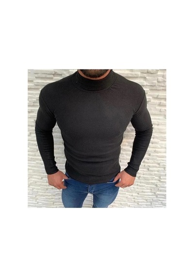 Genel Markalar Erkek Kaşkorse Boğazlı Full Likralı Fitilli Body Kazak - Siyah