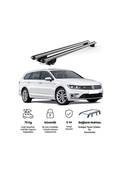 Kanca Volkswagen Passat B8 Alltrack 2015 Vesonrası Uyumlu Gri Kilitli Ara Atkı 120cm Port Bagaj Tavan Barı
