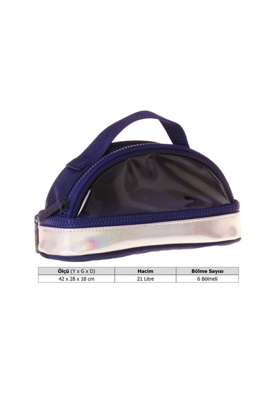 Kaukko Navy Blue Silver Parlak Kumaş Detaylı Lacivert - Gümüş Kız Çocuk Kalem Çantası/kalemlik - K1862