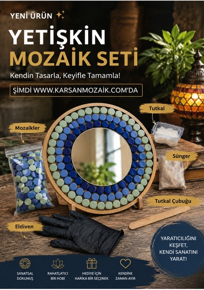 34x34cm Yuvarlak Pleksi Aynalı Yetişkin Mozaik Set - Hobi