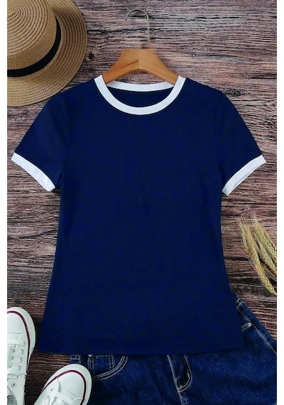 Unisex Lacivert Penye İnterlok Tişört