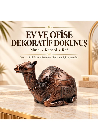 Lüks Alaşım Metal Deve Figürlü Kapaklı Dekoratif Küllük Takı Saklama Kutusu Metal Biblo 16 X10 Cm.