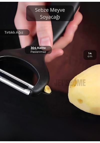 Meyve Soyacağı Paslanmaz Sebze Soyacağı Tırtıklı Soyacak Siyah 14 Cm Siyah