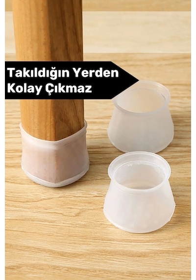 Premium Kaydırmaz Çizdirmez Mobilya Masa Sandalye Zemin Koruyucu Silikon Pabuç Ayak Kılıf 48 Adet