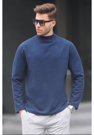 Madmext İndigo Balıkçı Yaka Oversize Erkek Kazak 6114-indigo İndigo