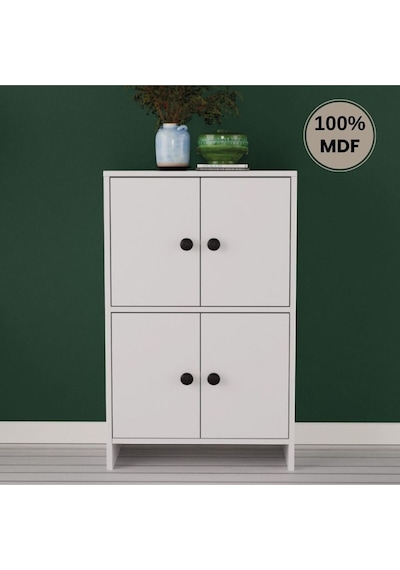 Çok Amaçlı Raflı Mdf Dolap Kitaplık Beyaz