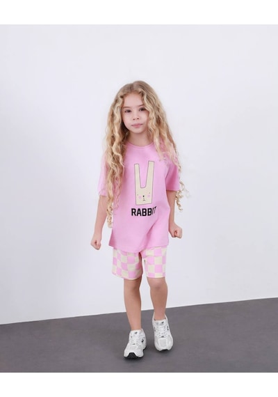 Miniko Kids Kız Çocuk Rabit Tavşan Modelli Pamul Şortlu Takım Pembe