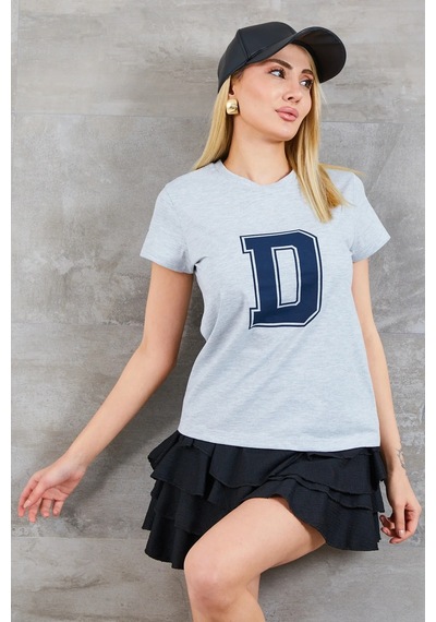 Bigümex D Baskılı T-shirt Gri