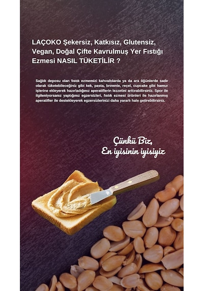 Laçoko İsme Özel Şekersiz Glutensiz Vegan Çifte Kavrulmuş Yer Fıstığı Ezmesi 4 x 1 KG