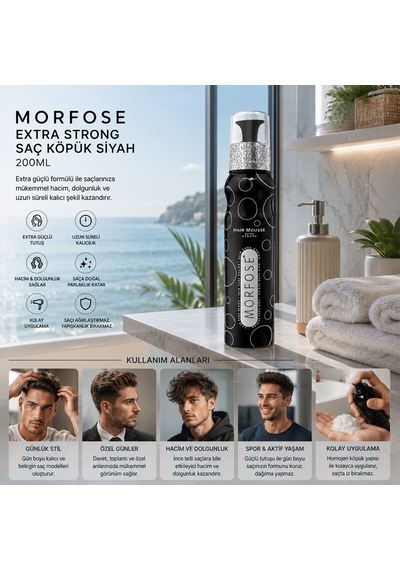 Morfose Saç Köpük Extra Strong Siyah 200ml- 12'li Paket