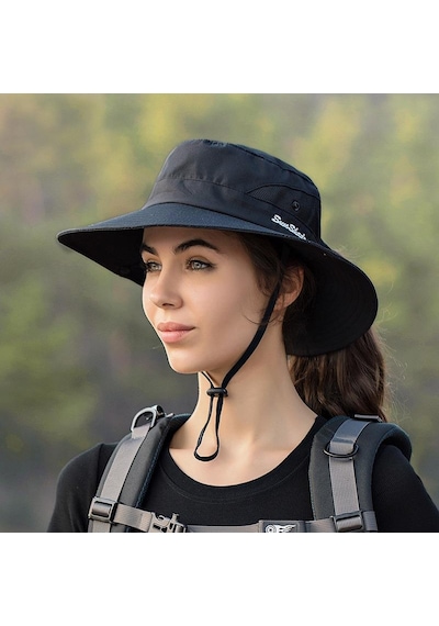 Valkyrie Outdoor Güneş Şapkası Unisex Kamp Trekking Safari Balıkçı Şapkası Uv Koruma Siyah Siyah