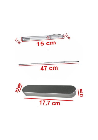 Ayrex Metal Kutulu Kırmızı Lazerli, Led Işıklı Mıknatıslı Pointer Kalemi İşaretçi Uzayabilen Sunum Çubuğu