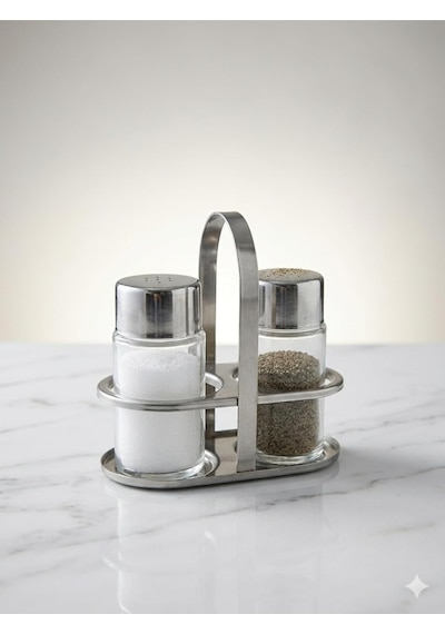 Standlı Tuzluk Biberlik Seti Cam Gövde Metal Kapak 80 Ml Çok Renkli