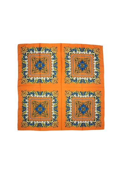 Tikitonki Etnik Çiçek Desenli Çok Parçalı Saten Oranj Eşarp Oranj Oranj