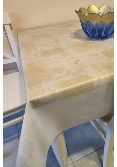 Ithal Pvc Muşamba - Desenli Silinebilir Masa Örtüsü Tnr 08 Krem