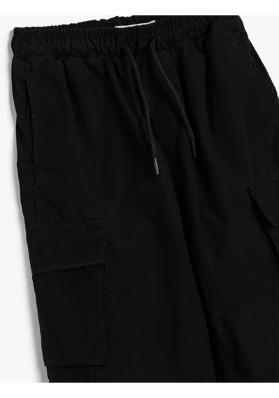 Koton Jogger Paraşüt Pantolon Cepli Beli Bağlamalı Pamuklu Siyah 5wkb40013tw Siyah