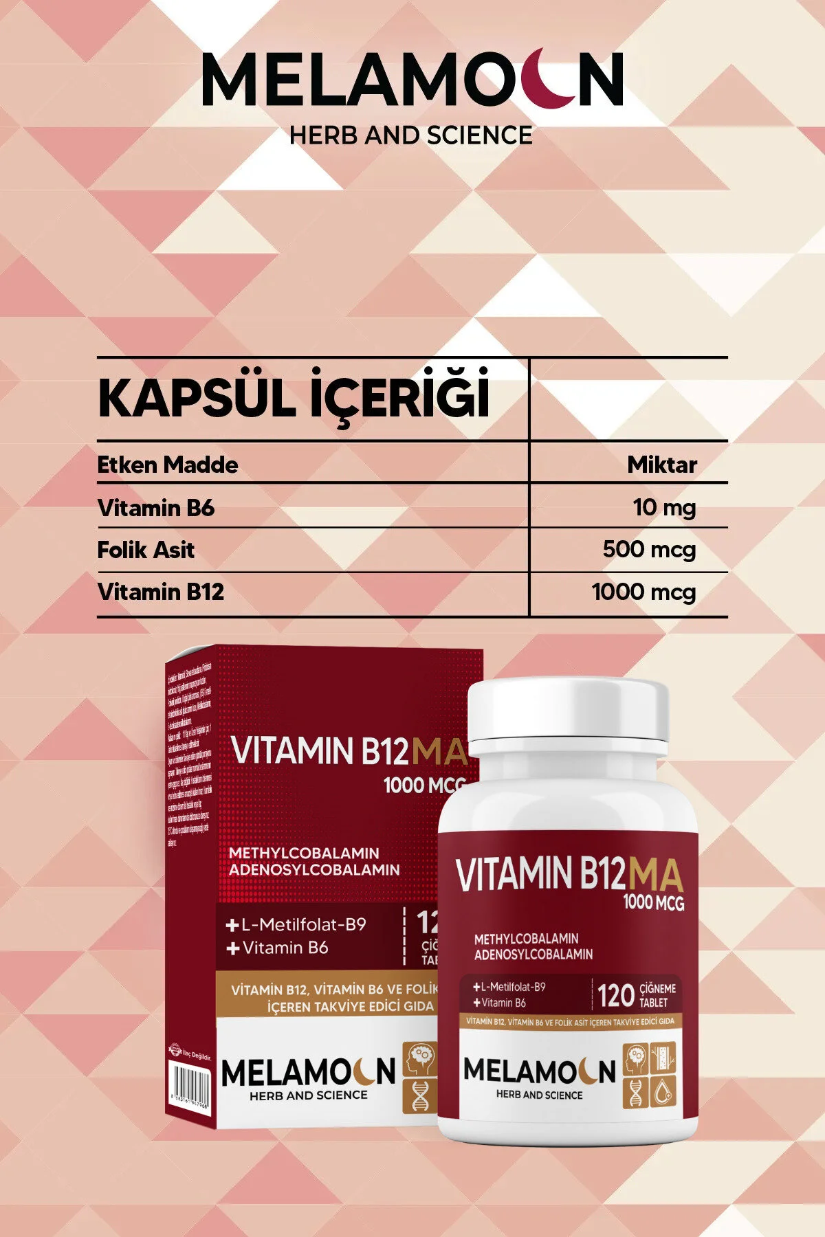 B12, B6 Ve Folik Asit: Sinir Sistemi, Kan Oluşumu Desteği 1000mcg 120 Tablet