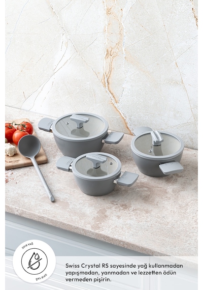 Emsan Swiss Crystal Rs 6 Parça Midi Tencere Seti Gri