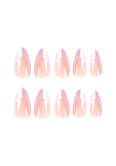 Pembe French Simli Badem Takma Tırnak Seti 24 Adet