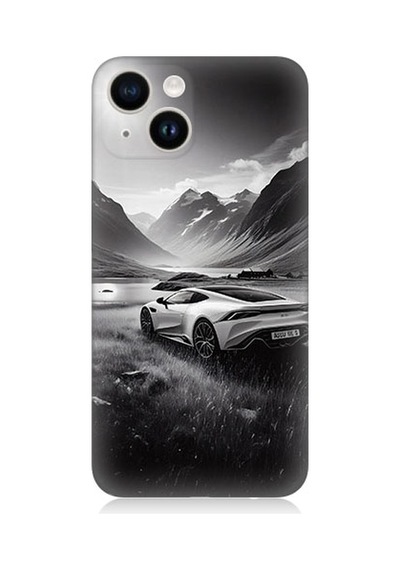 Apple Uyumlu iPhone 14 Dağ Yolunda Araba Desenli Silikon Kılıf Silikon