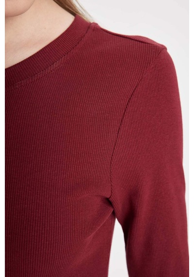 DeFacto 	Bodycon Vücuda Oturan Bisiklet Yaka Basic Düz Fitilli Kaşkorse Kısa Kollu Maxi Bordo Elbise D8623AX24AUBR248