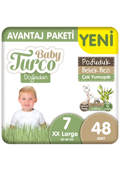 Baby Turco Doğadan Avantaj Paketi Pofuduk Bebek Bezi 7 Numara Xxlarge 48 Adet