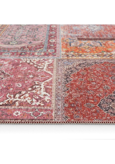 Cool Halı Patchwork Kırmızı Kiremit Vintage Eskitme Bohem Şönil İnce Halı Salon Oturma Odası Halısı