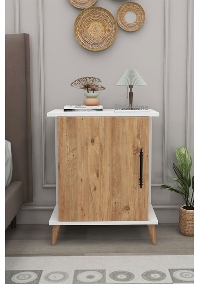 Adela Raflı Modern Komodin - Çam - Beyaz