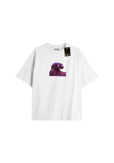 Flood Of Style Beyaz Oversize T-shirt Yılan Özel Tasarım
