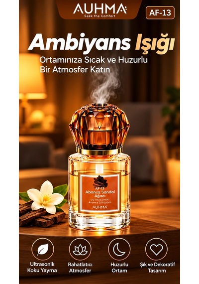 Ultrasonik Aroma Difüzörü 120 Ml Abanoz Sandal Ağacı Kokulu Led Işıklı Araç Ve Oda Kokusu