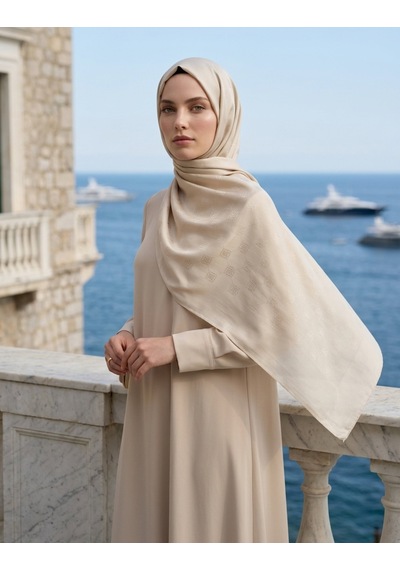 Moda Nuda Çift Taraflı Logo Desen Şal Krem