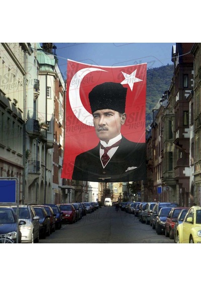 Kalpaklı Gazi Mustafa Kemal Atatürk Portre Poster Bayrak Cephe Tören Kutlama Anma Bayrağı - 4x6metre 1