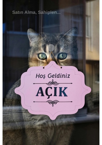 Ahşap Dekoratif Kesim Açık-kapalı Yazısı - Pembe