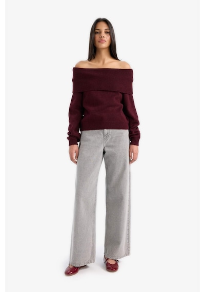 Defacto Regular Fit Omuzu Açık Kazak F3029ax25wnbr285 Bordo