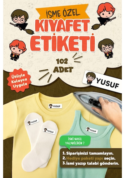 Kıyafet Etiketi - Okul Kıyafetlerine Kişiye Özel 30 Saniyede Kolay Uygulama Yıkanabilir - Harry Beyaz