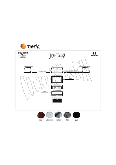 Meriç® Peugeot 407 Ön Torpido Kaplama 11 Parça 2005-2010 (530157093)
