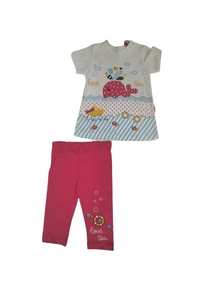 Büyümüş Baby Kids Kız Bebek Alt Üst Takım Beyaz Balık Figürlü Beyaz