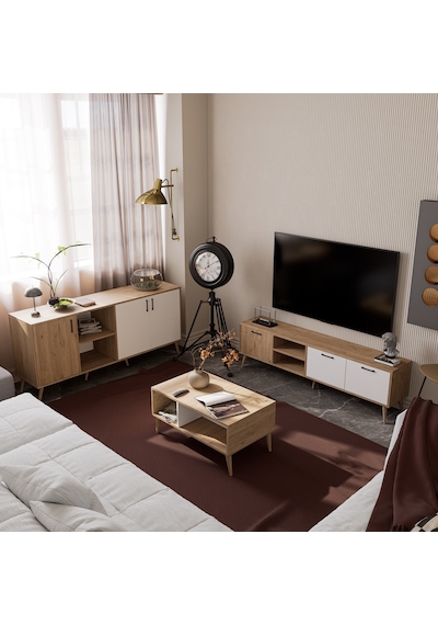 Mezza Set 1585-2074-1624 Exxen Ahşap Ayaklı Tv Ünitesi - Orta Sehpa - Konsol Seti Sepet - Beyaz Mezza Set 1585-2074-1624 Exxen Ahşap Ayaklı Tv Ünitesi - Orta Sehpa - Konsol Seti Sepet - Beyaz