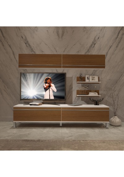 Decoraktiv Eko 5 Mdf Std Krom Ayaklı Tv Ünitesi Tv Sehpası Beyaz - Ceviz