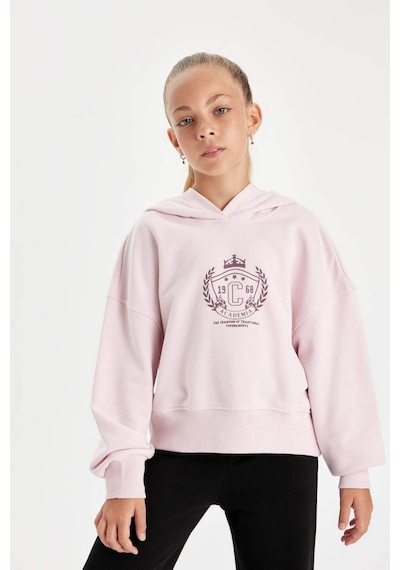 DeFacto Kız Çocuk Oversize Geniş Kalıp Kapüşonlu İşlemeli Kalın Sweatshirt D2885A824WNPN440