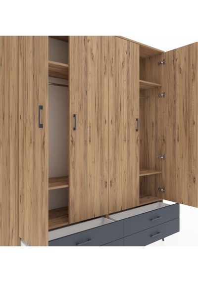 Hyperion Gardrop 6 Raflı 4 Çekmeceli 2 Askılı 176x44x221 Çam-çam/antrasit Çam/antrasit Hyperion Gardrop 6 Raflı 4 Çekmeceli 2 Askılı 176x44x221 Çam-çam/antrasit Çam/antrasit