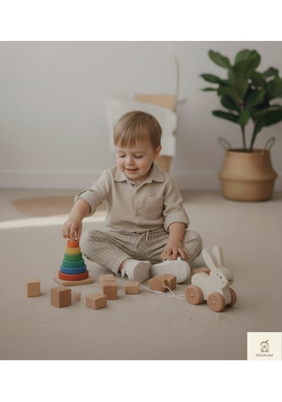 Minibohe Erkek Bebek & Çocuk Çizgili Pantolon Bej Bej