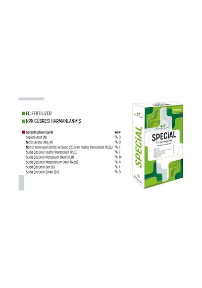 Azot Fosfor Potas Magnezyum Bor -Zn Gübre 3-7-14+ (4Mgo)+Me 1KG