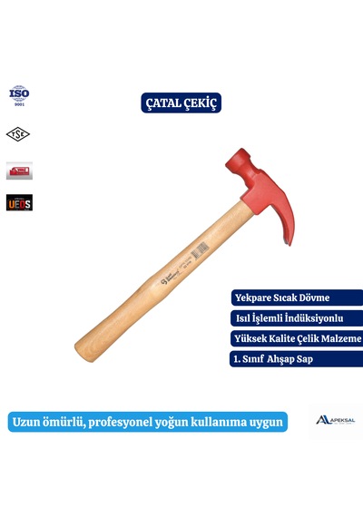 Çatal Çekiç Ahşap Saplı Dövme Çelik Çatal Ağızlı Yuvarlak Darbe Yüzeyli Çekiç