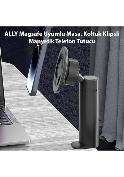 Ally Magsafe Uyumlu Masa Koltuk Klipsli Manyetik Telefon Tutucu- 5775 Siyah
