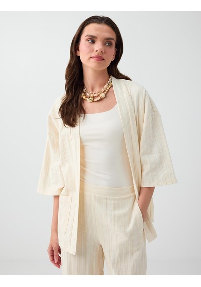 Jimmy Key Jimmy Key Kırık Beyaz Truvakar Kol Açık Yaka Pamuklu Kimono 6sw146751106
