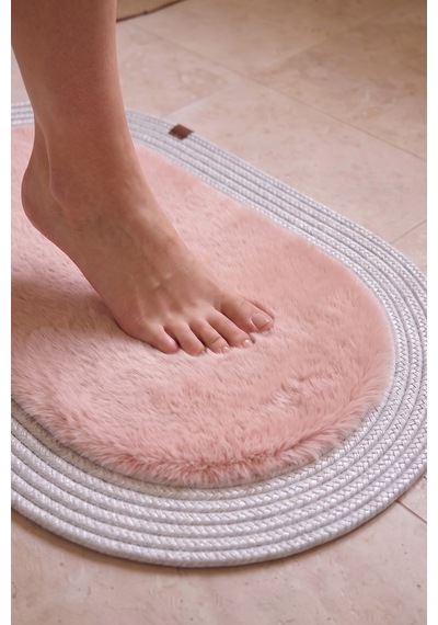 Banyo Paspası Takımı 60x100+40x60 Cm Düz Pembe & Gümüş